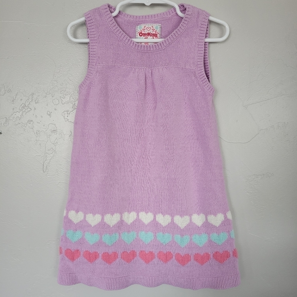 OshKosh Toddler Girl 4T Purple Sweater Dress Tank Sleeveless Colorful Hearts '09